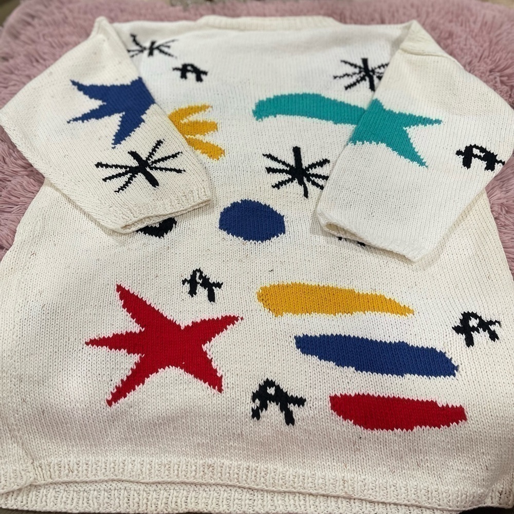 Adrienne Vittadini Sweater Womens Sz M White Yellow red blue vintage